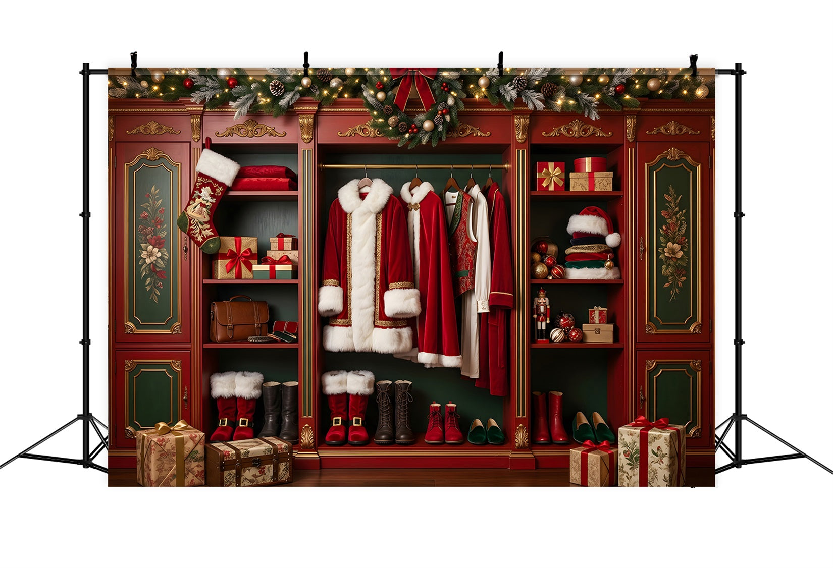 Vintage Christmas Backdrop Santa Wardrobe Holiday Closet Gifts Christmas Picture Backdrop UK CEM65-98