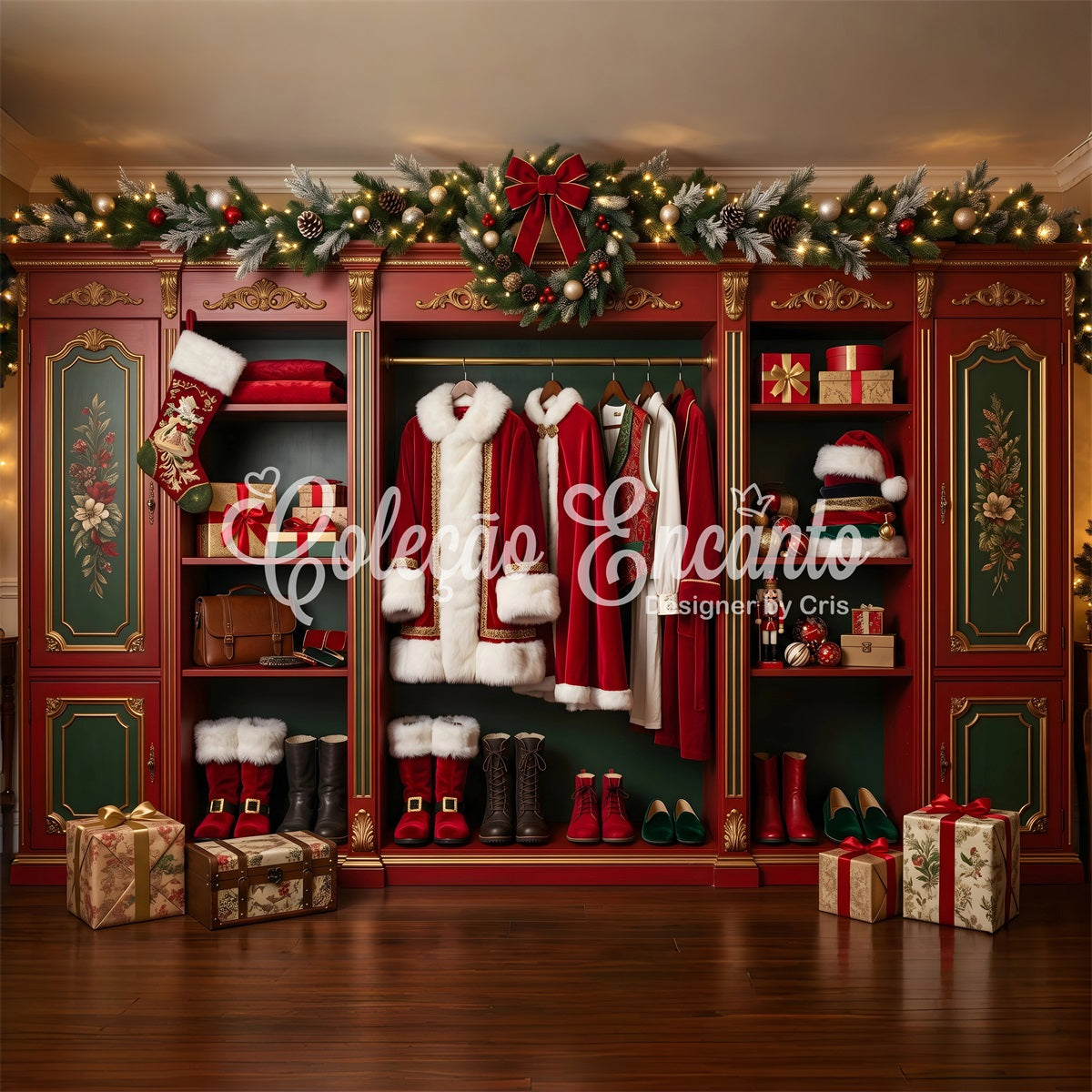 Vintage Christmas Backdrop Santa Wardrobe Holiday Closet Gifts Christmas Picture Backdrop UK CEM65-98