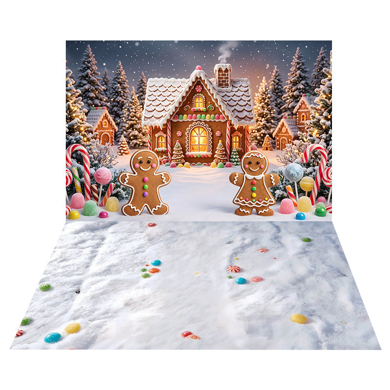 Gingerbread Candy Cottage Backdrop+Colorful Candy Snow Floor Backdrop UK CEMCBS65-10