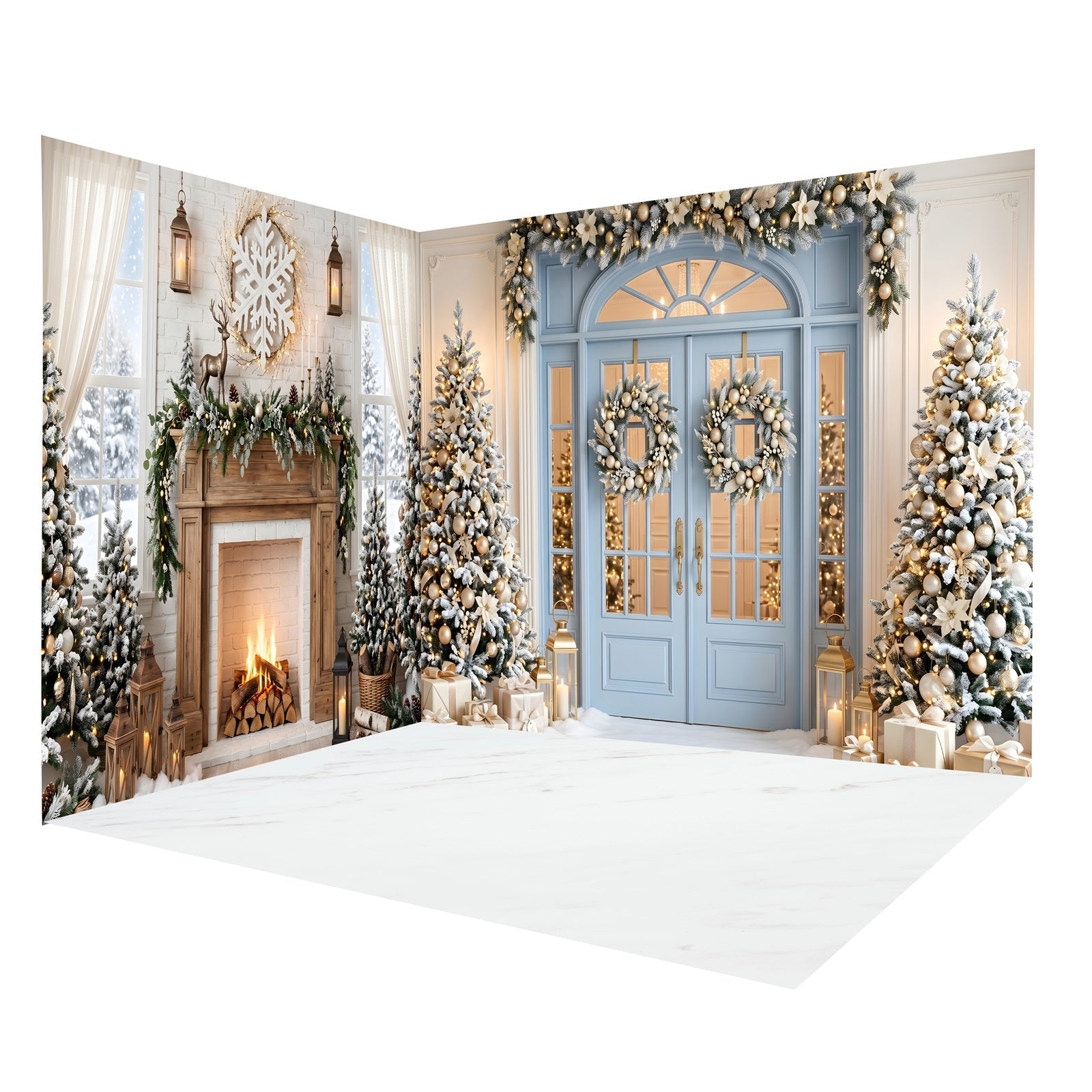 Christmas Backdrop Ideas Blue Door Fireplace Backdrop Room Set UK CEMRMS65-12