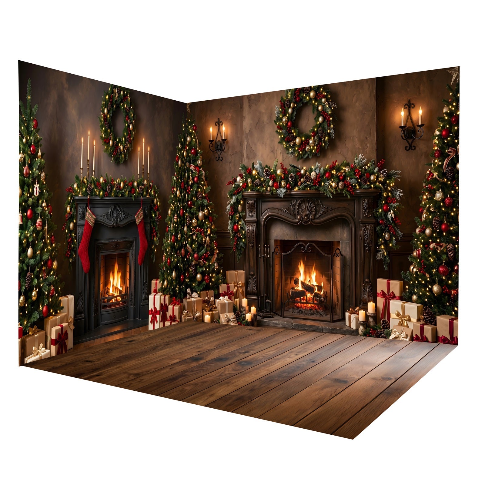 Christmas Photo Backdrop Warm Fireplace Mantel Backdrop Room Set UK CEMRMS65-17