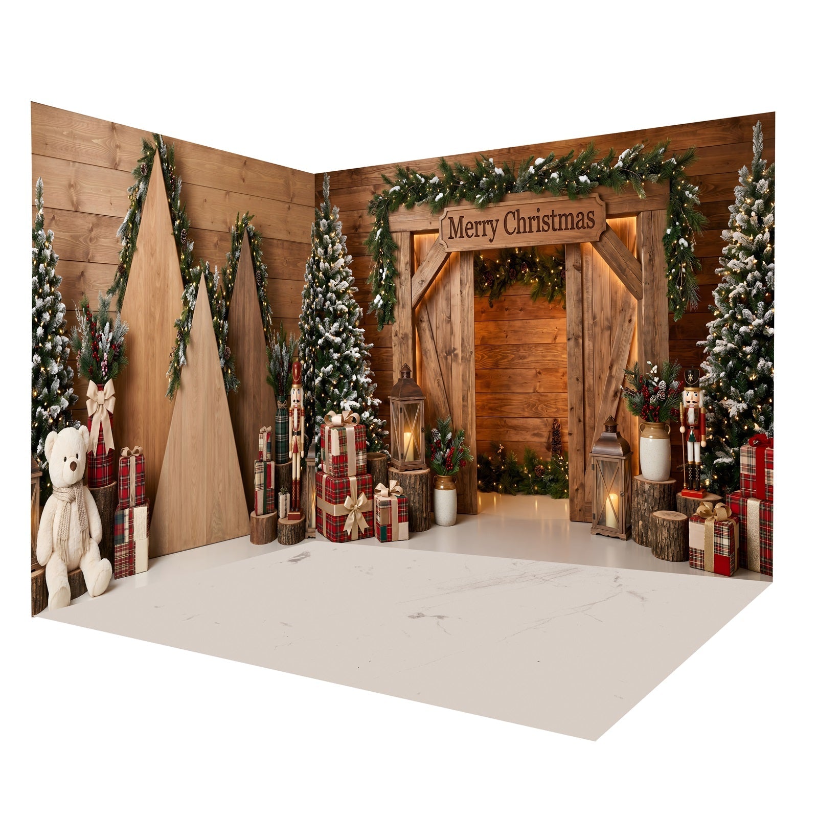 Christmas Backdrop Rustic Wooden Arch Backdrop Room Set UK CEMRMS65-18