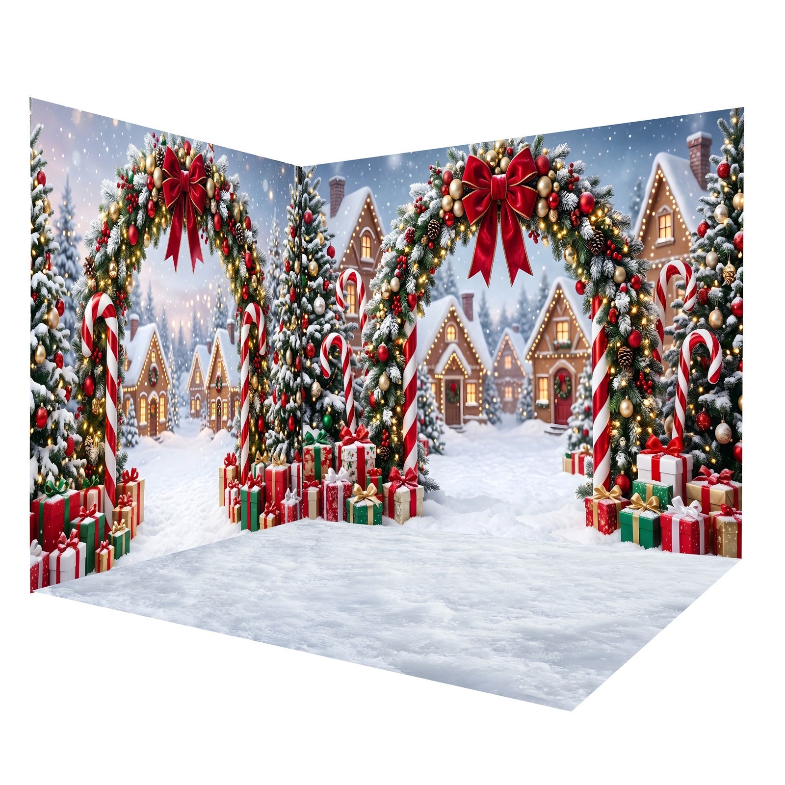 Christmas Village Backdrop Candy Cane Village Arch Backdrop Room Set UK CEMRMS65-9