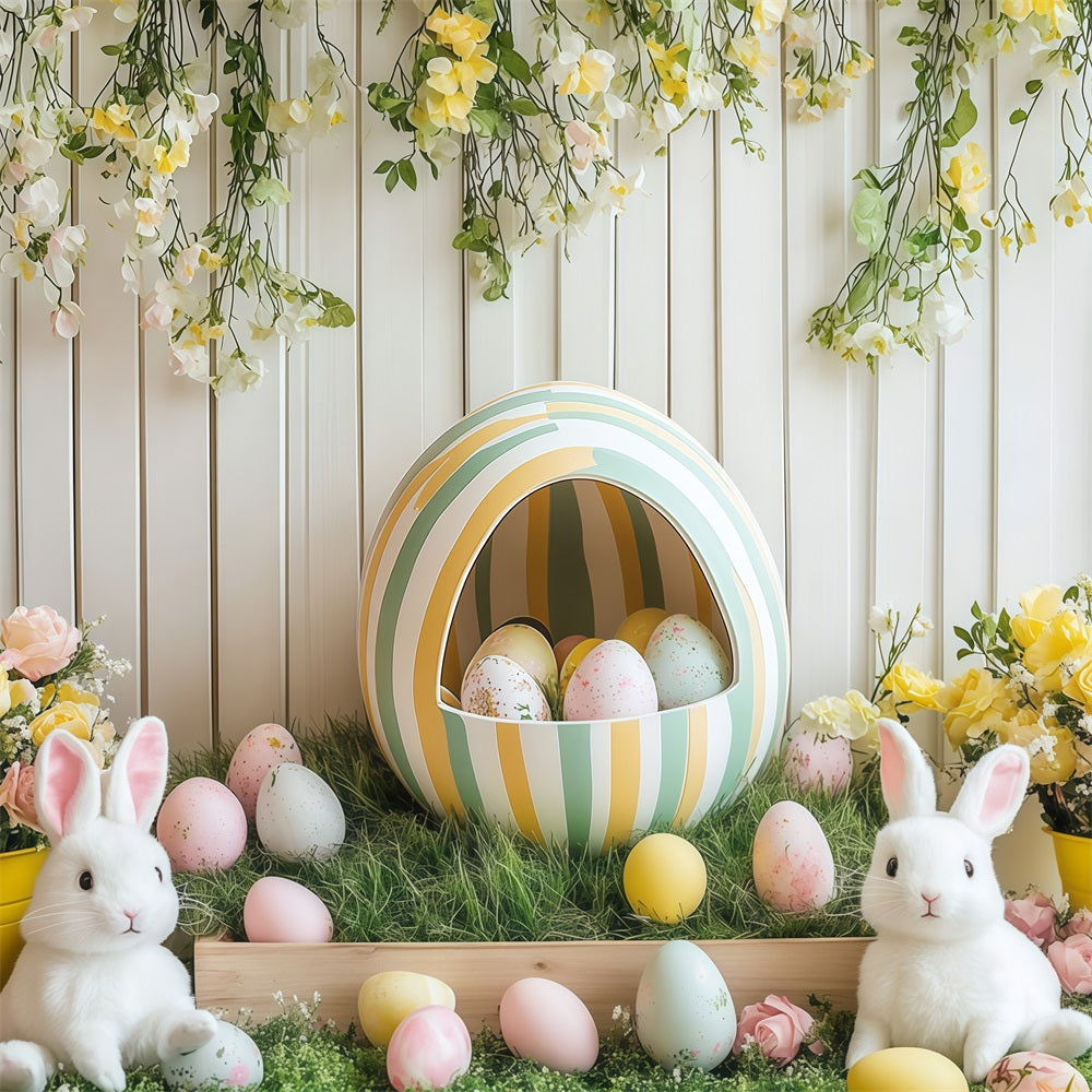 Easter Bunny Backdrop Floral Bunny Egg Celebration Backdrop UK CJJ-168