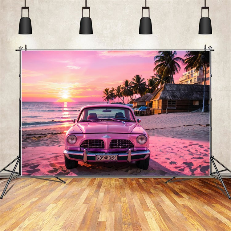Pink Girl Backdrop Backdrop Design Sunset Seaside Car Backdrop UK CJJ2-115
