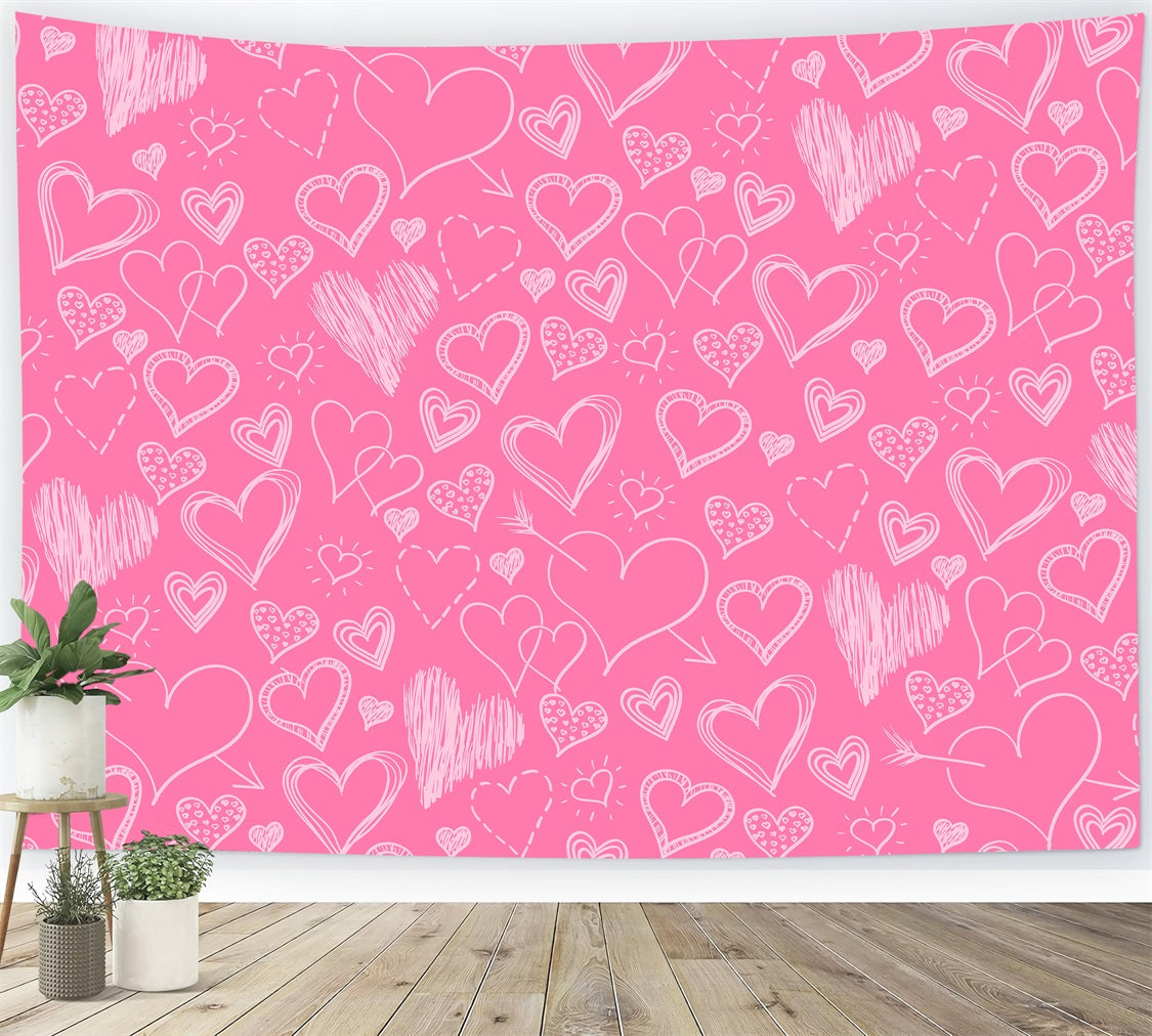Pink Girl Backdrop Hand-Drawn Pink Hearts Backdrop UK CJJ2-70