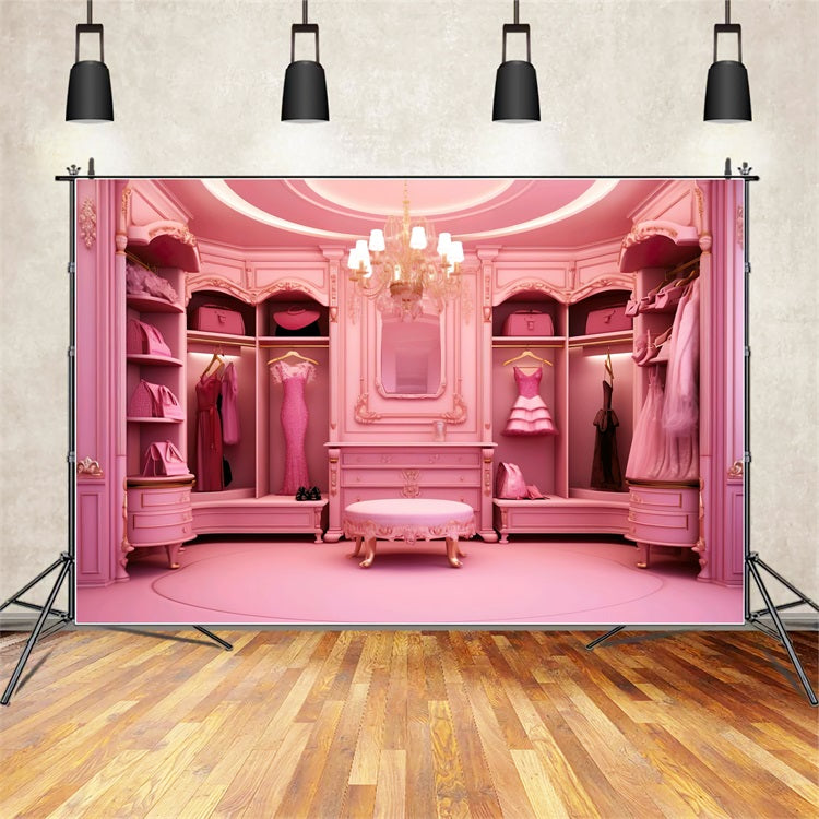 Pink Fashion Doll Backdrop Photo Luxury Closet Backdrop UK CJJ2-79