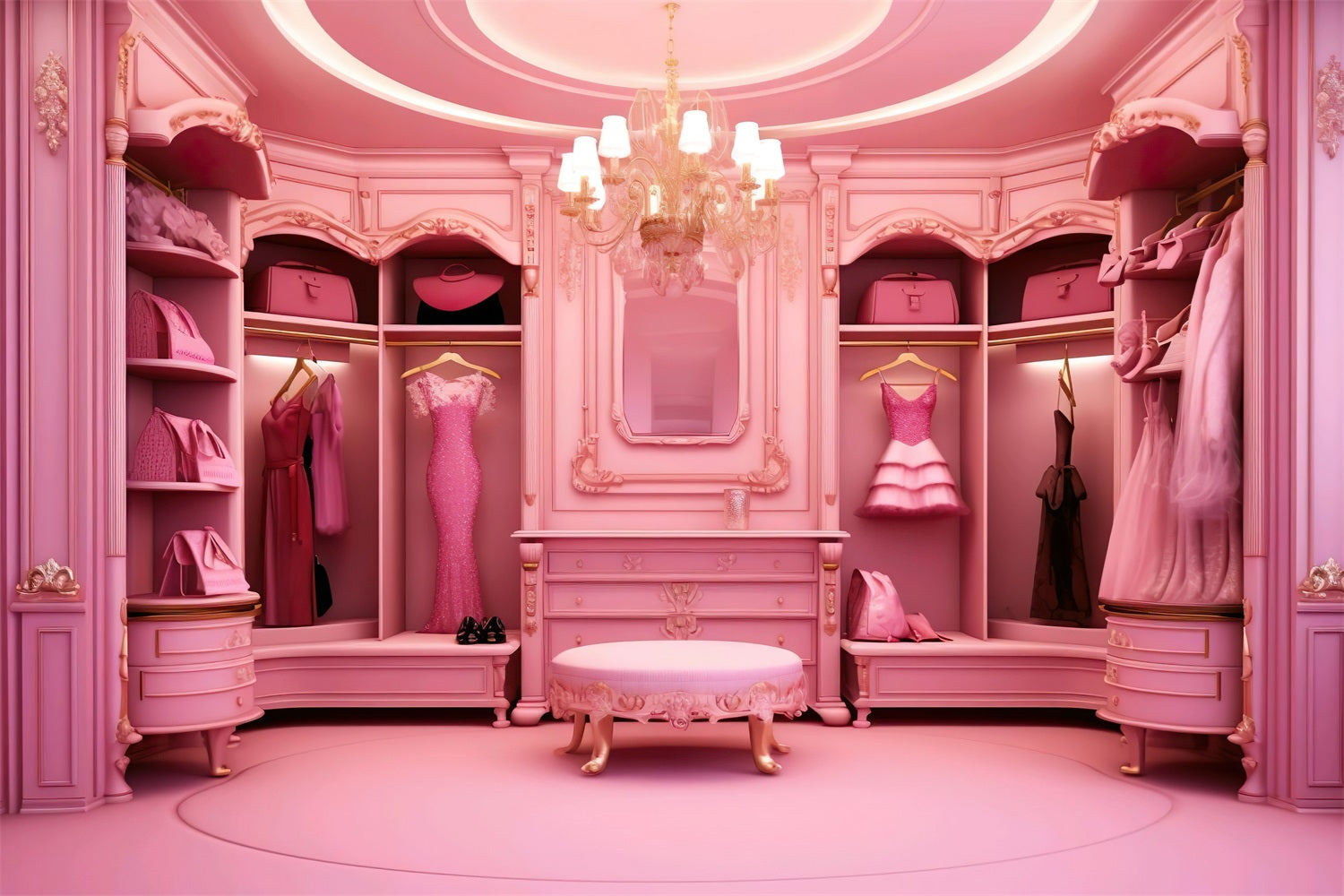 Pink Fashion Doll Backdrop Photo Luxury Closet Backdrop UK CJJ2-79