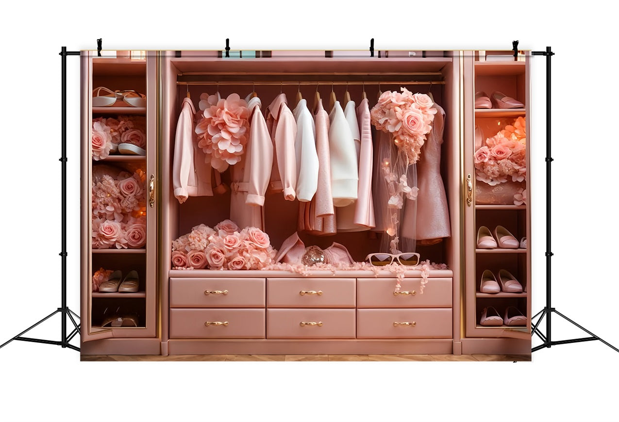 Fashion Doll Theme Backdrop Floral Pink Wardrobe Backdrop UK CJJ2-80