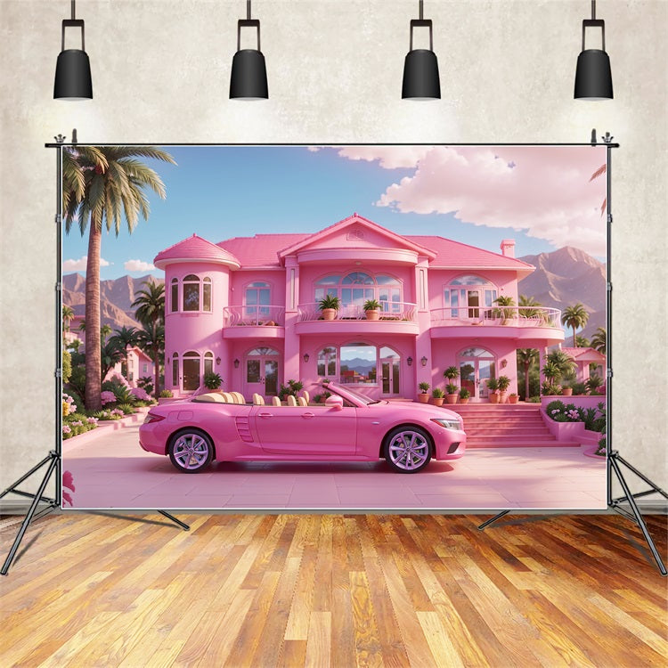 Pink Girl Backdrop House Backdrop Pink Mansion Car Backdrop UK CJJ2-83