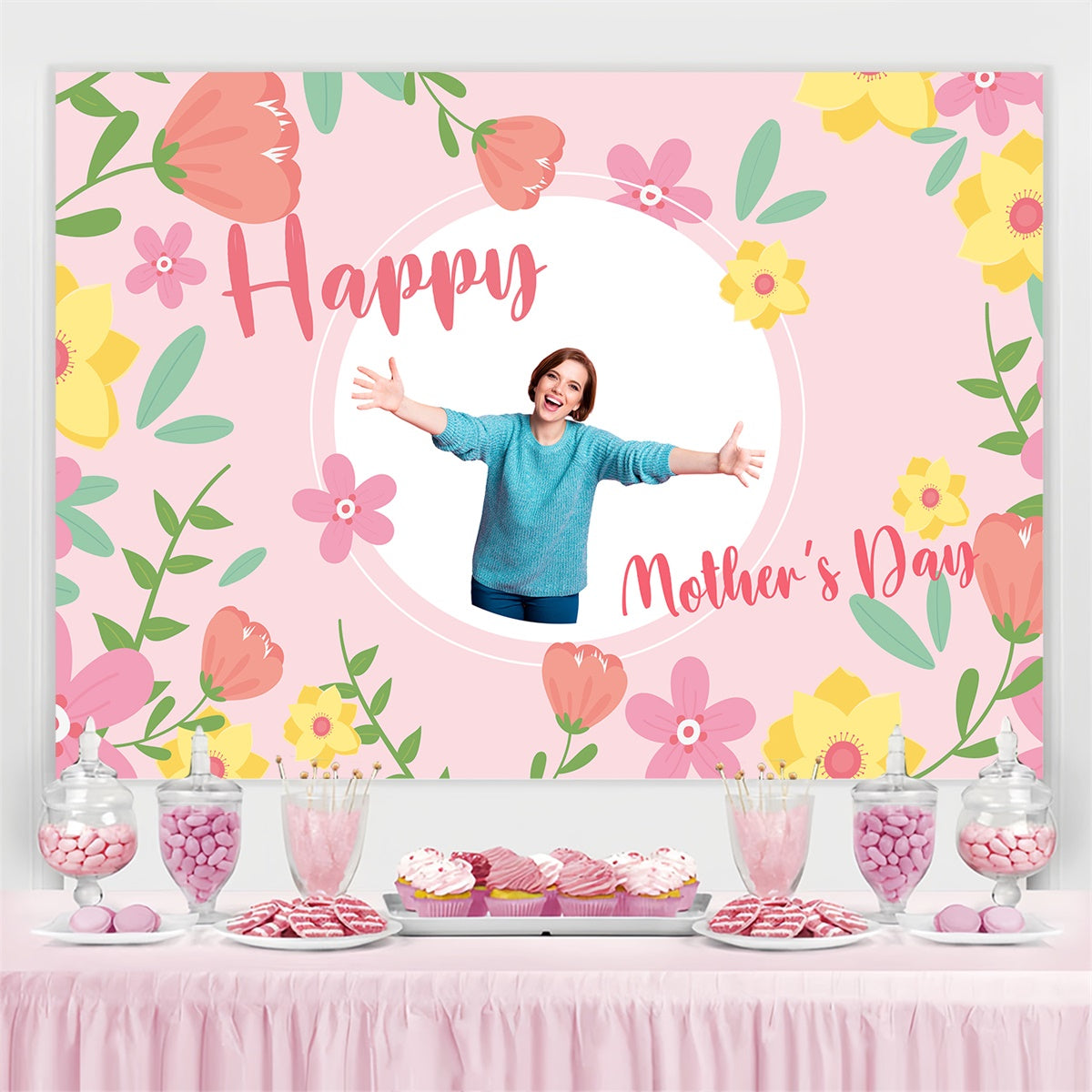 Backdrops For Mother's Day Sweet Floral Pink Custom Backdrop UK CJJ3-103