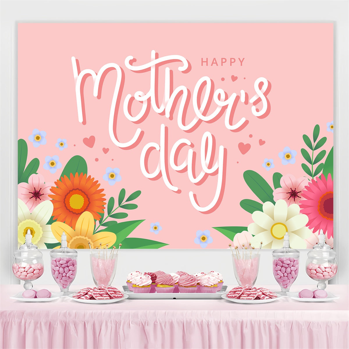 Mothers Day Backdrop Cheerful Floral Lettering Custom Backdrop UK CJJ3-111