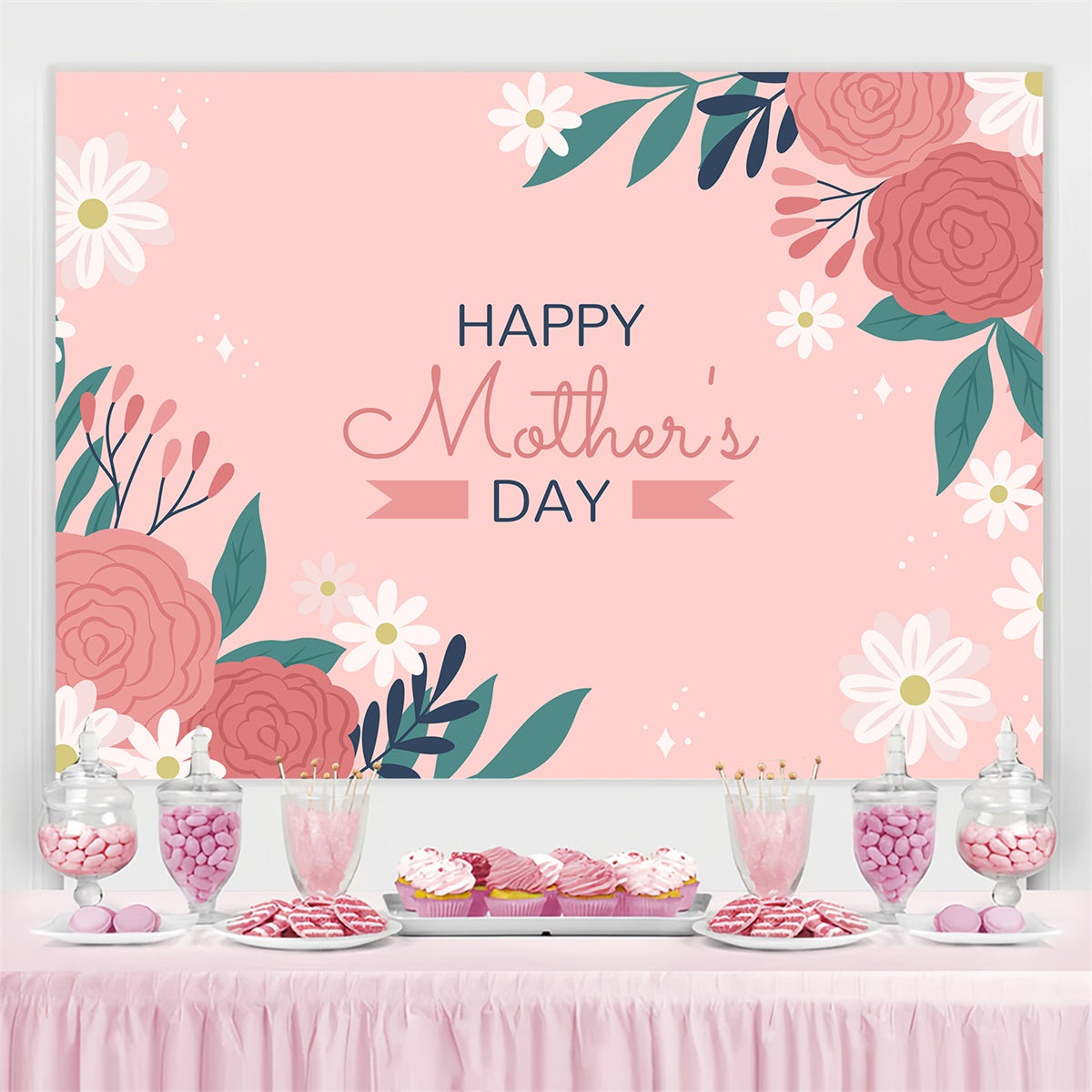 Mothers Day Backdrops Graceful Pink Floral Personalized Backdrop UK CJJ3-135