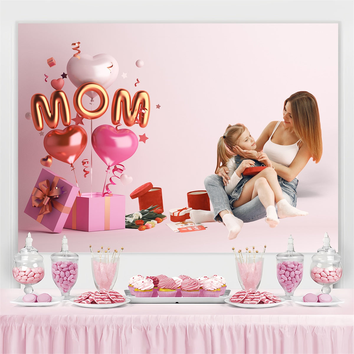Mothers Day Backdrop Ideas Pink Balloon Gift Personalized Backdrop UK CJJ3-151