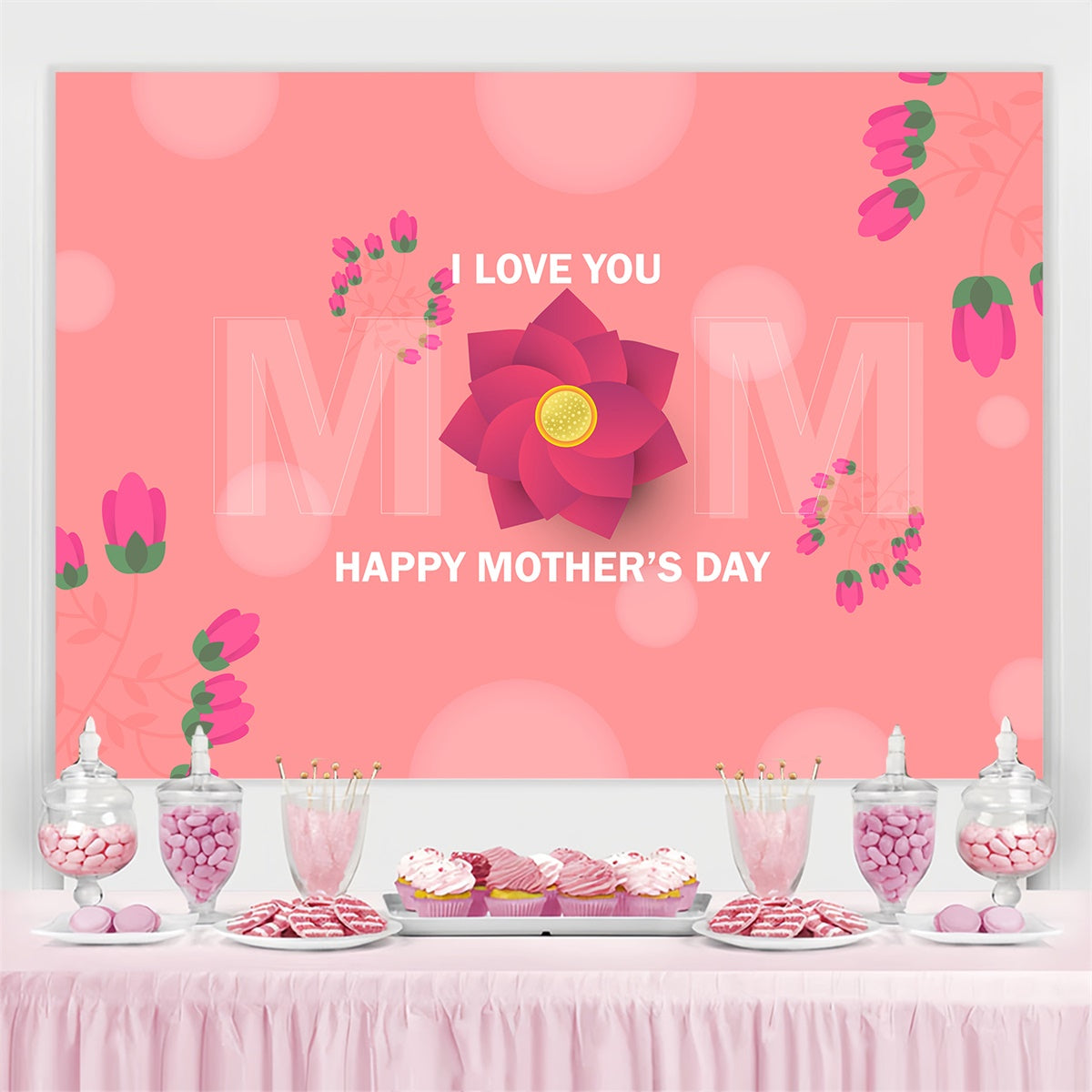 Mother's Day Backdrops Charming Blush Lotus Customized Backdrop UK CJJ3-158