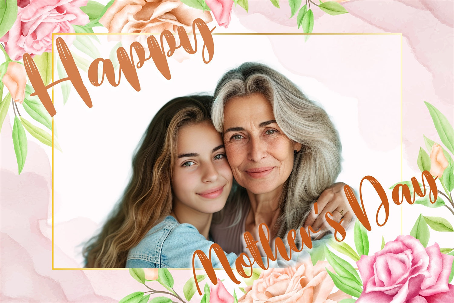 Mothers Day Photo Backdrops Watercolor Floral Frame Custom Backdrop UK CJJ3-160