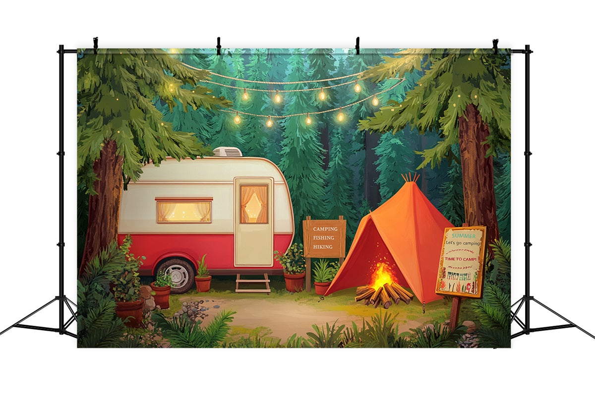 Summer Photo Backdrop Pine Tree Camp Tent Backdrop UK CJJ3-251