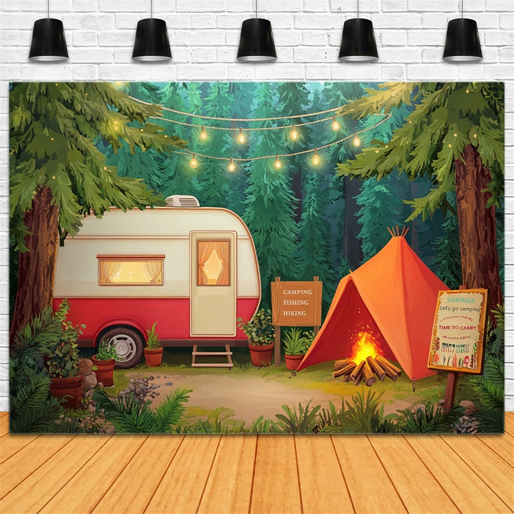 Summer Photo Backdrop Pine Tree Camp Tent Backdrop UK CJJ3-251