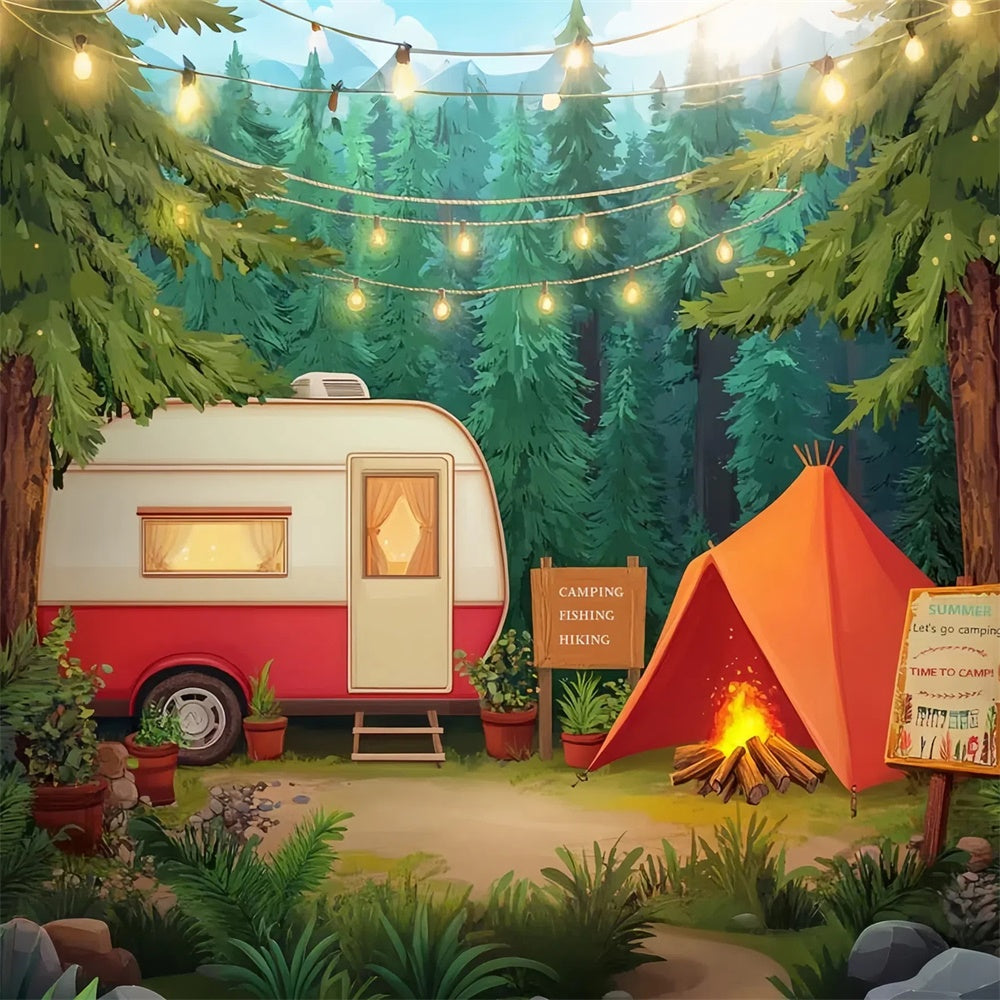 Summer Photo Backdrop Pine Tree Camp Tent Backdrop UK CJJ3-251