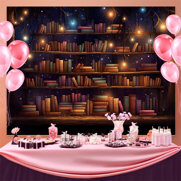 World Book Day Backdrop Enchanted Forest Bookshelves Backdrop UK CJJ3-56
