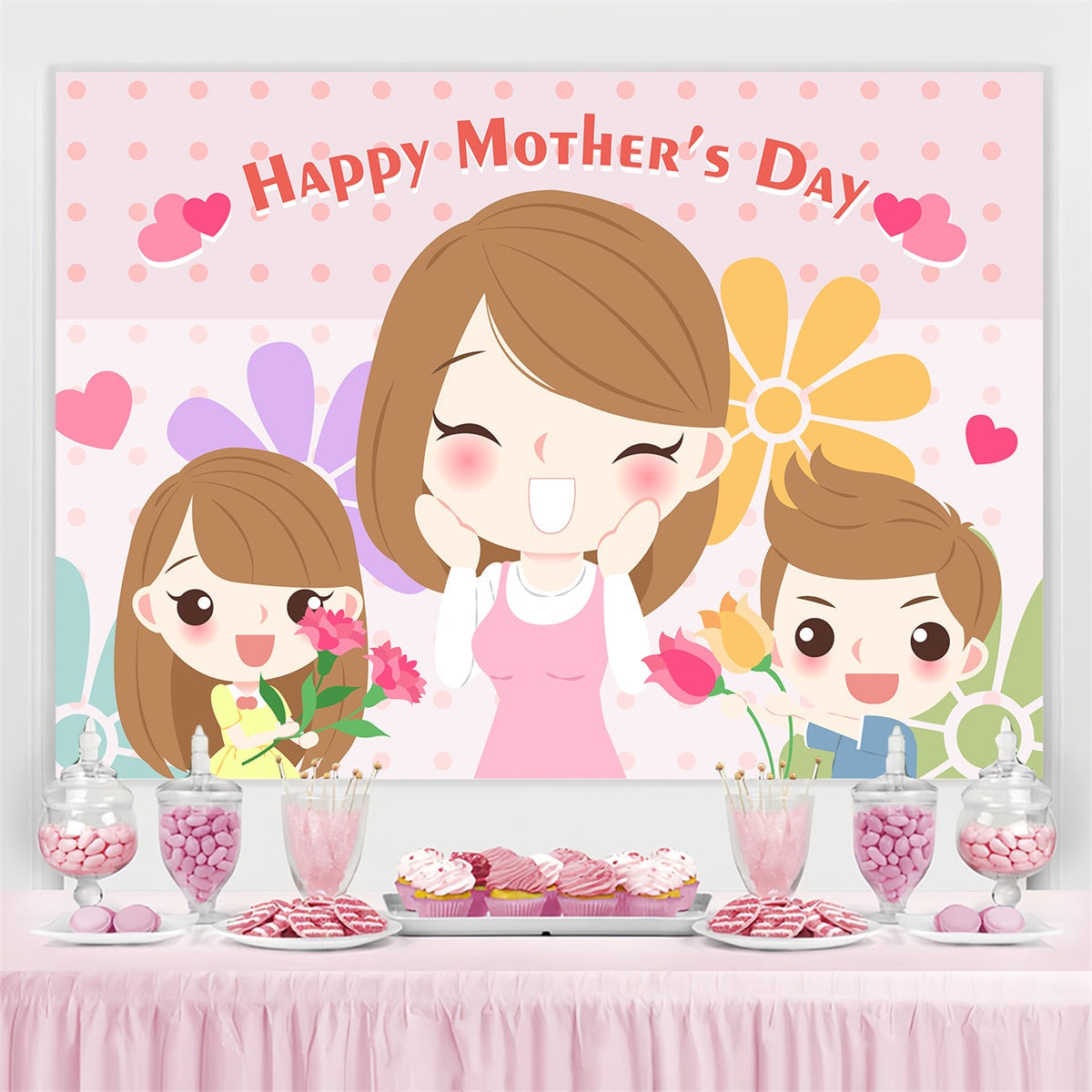 Backdrops For Mother's Day Warm Family Cartoon Custom Backdrop UK CJJ3-89