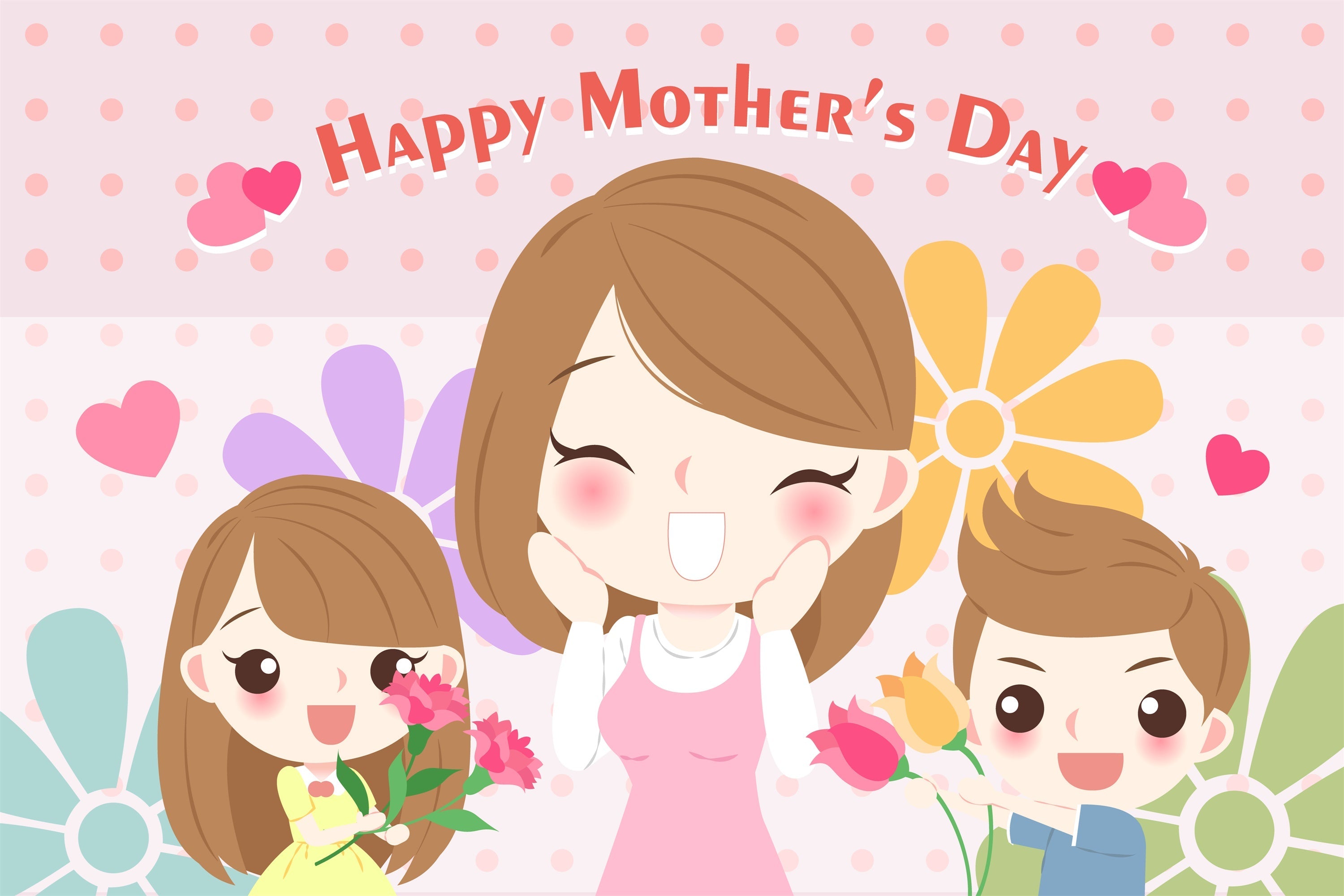 Backdrops For Mother's Day Warm Family Cartoon Custom Backdrop UK CJJ3-89