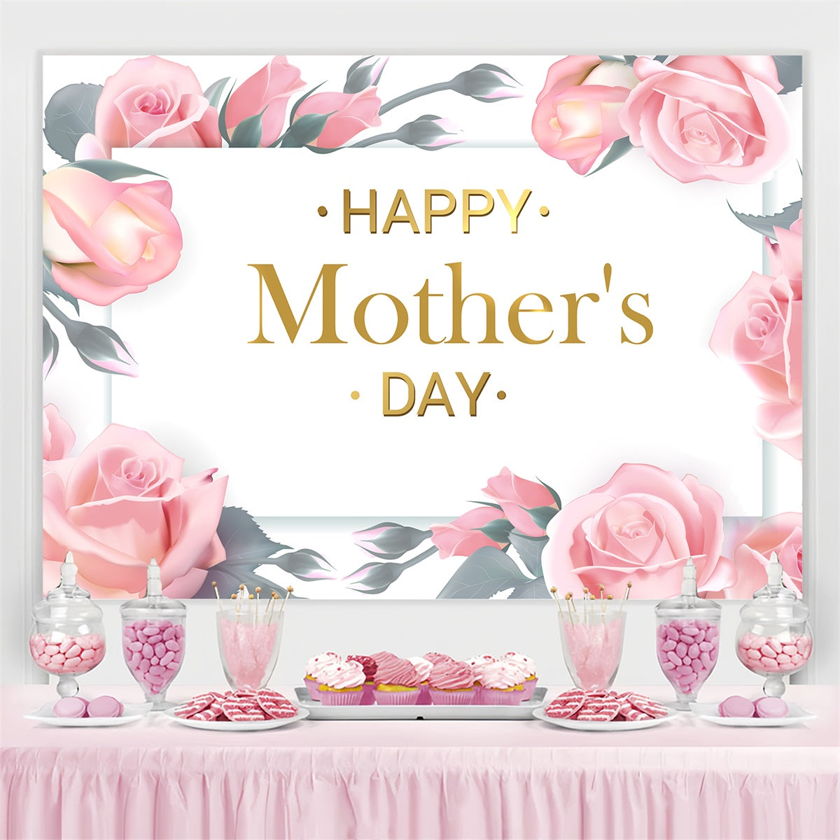 Mother's Day Backdrop Elegant Pink Rose Personalized Backdrop UK CJJ3-91