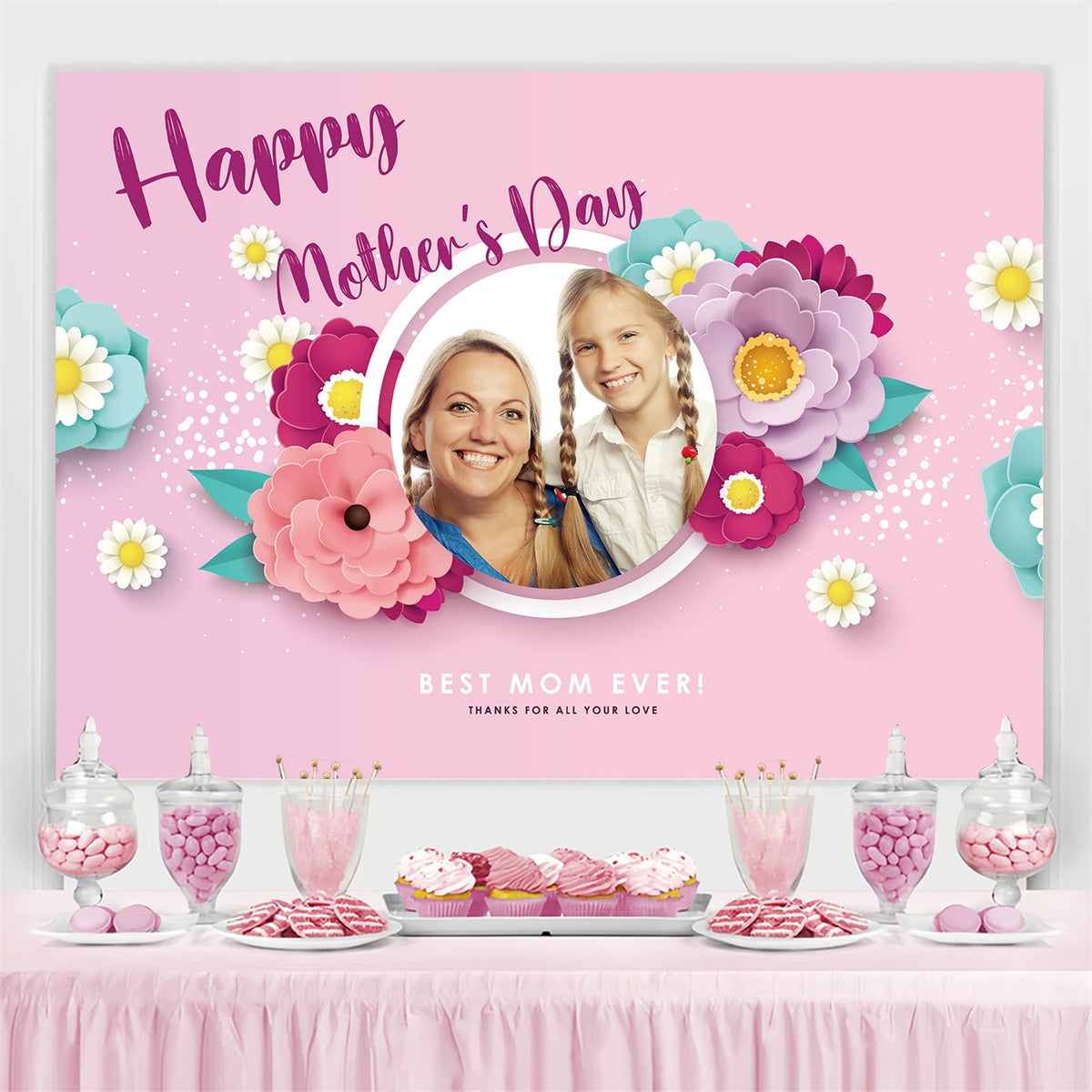 Happy Mother's Day Backdrop Adorable Floral Frame Custom Backdrop UK CJJ3-92