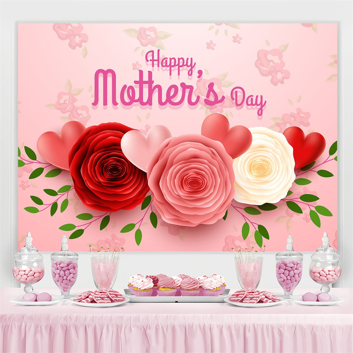 Mothers Day Photo Backdrop Charming Floral Heart Custom Backdrop UK CJJ3-96