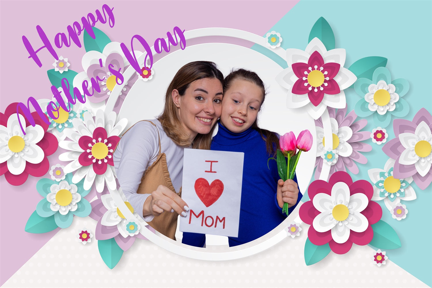 Backdrops For Mother's Day Colorful Floral Frame Custom Backdrop UK CJJ3-99