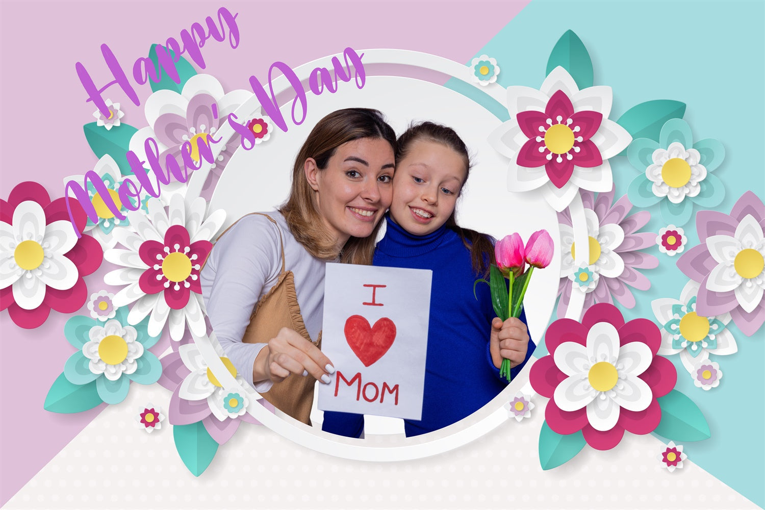 Backdrops For Mother's Day Colorful Floral Frame Custom Backdrop UK CJJ3-99