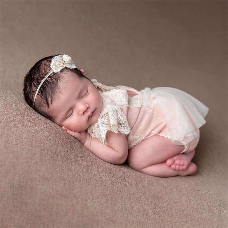 Newborn photography props lace one-piece dress for baby girl (with matching headpiece) CL5