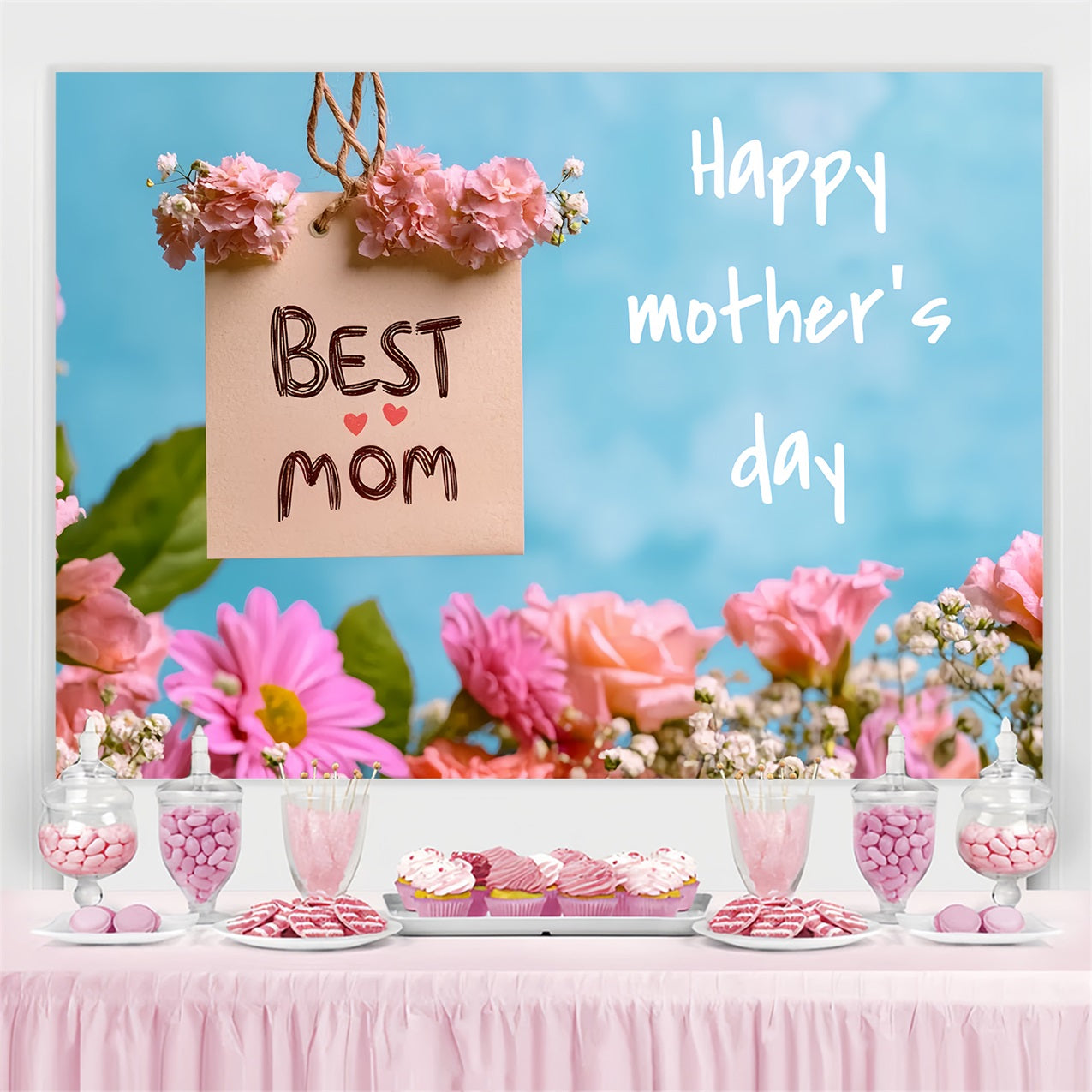 Mothers Day Photo Backdrop Floral Gratitude Personalised Backdrop UK CSH-142