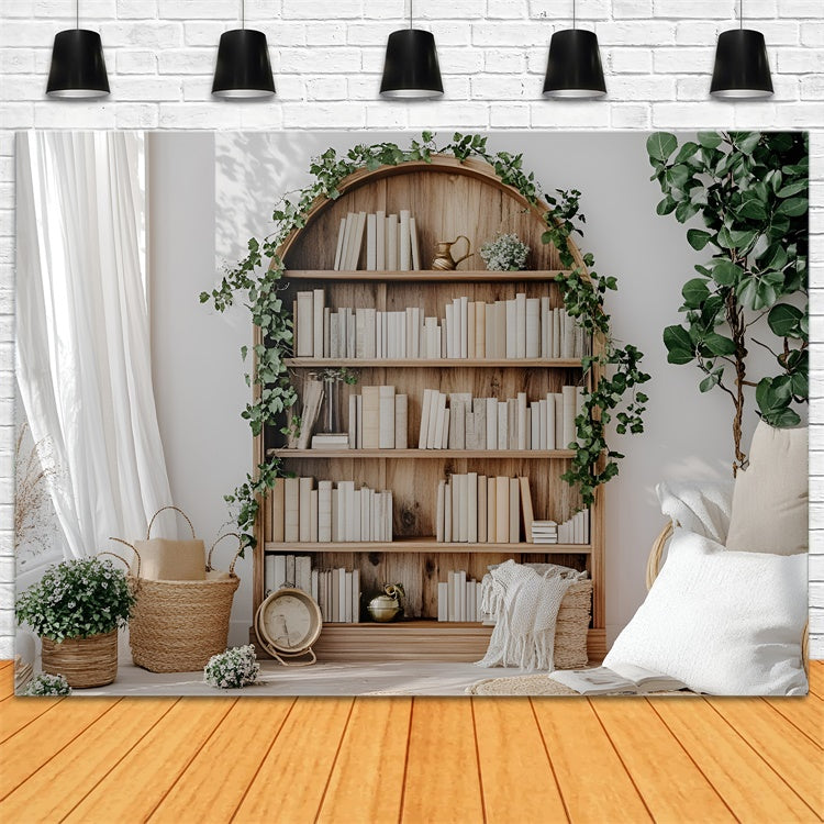 Backdrop For Back To School Rustic Wooden Bookshelf Backdrop UK CSH3-1