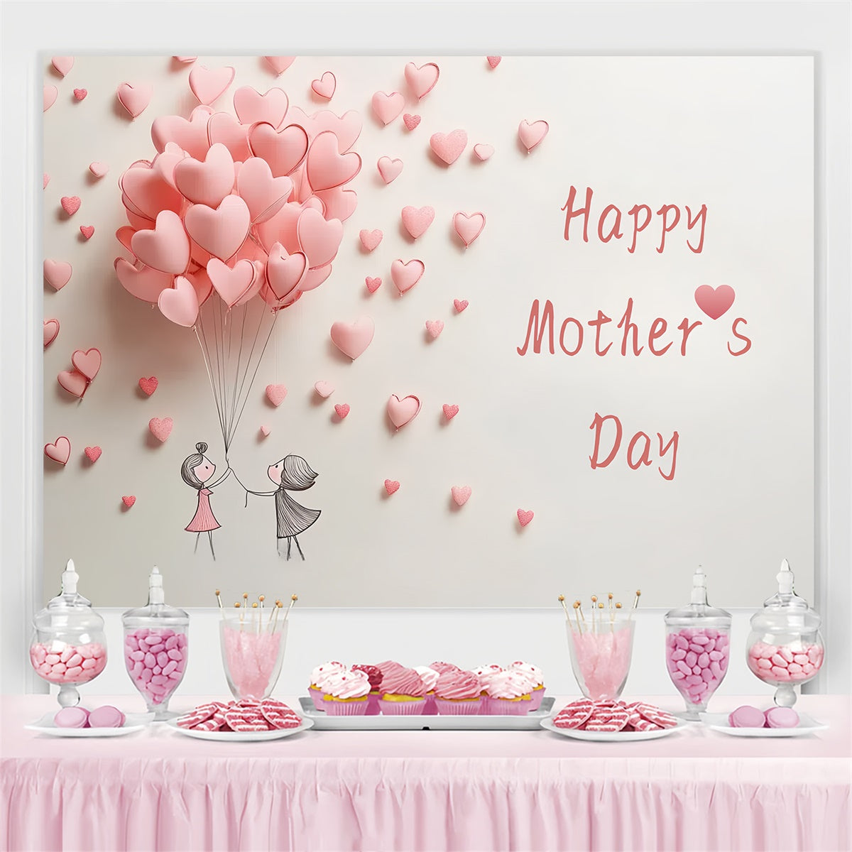 Mothers Day Photo Backdrop Pink Heart Balloons Customized Backdrop UK CSH3-100