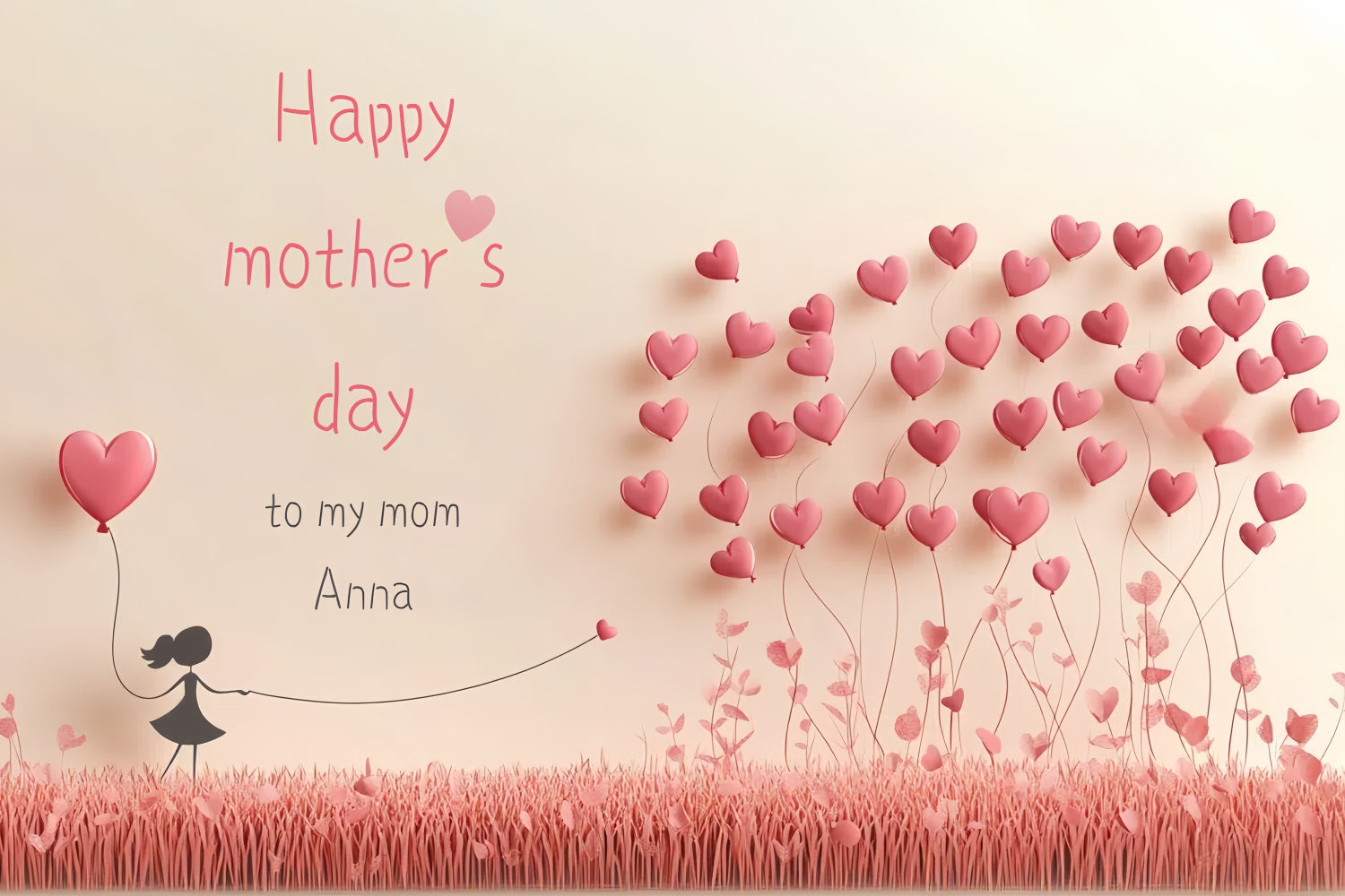 Backdrop For Mothers Day Heart Balloon Meadow Personalized Backdrop UK CSH3-101