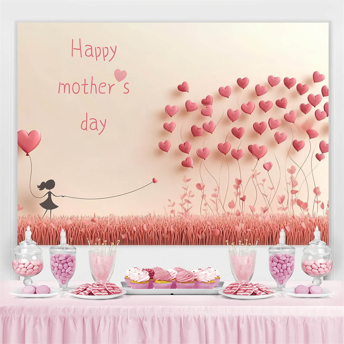 Backdrop For Mothers Day Heart Balloon Meadow Personalized Backdrop UK CSH3-101