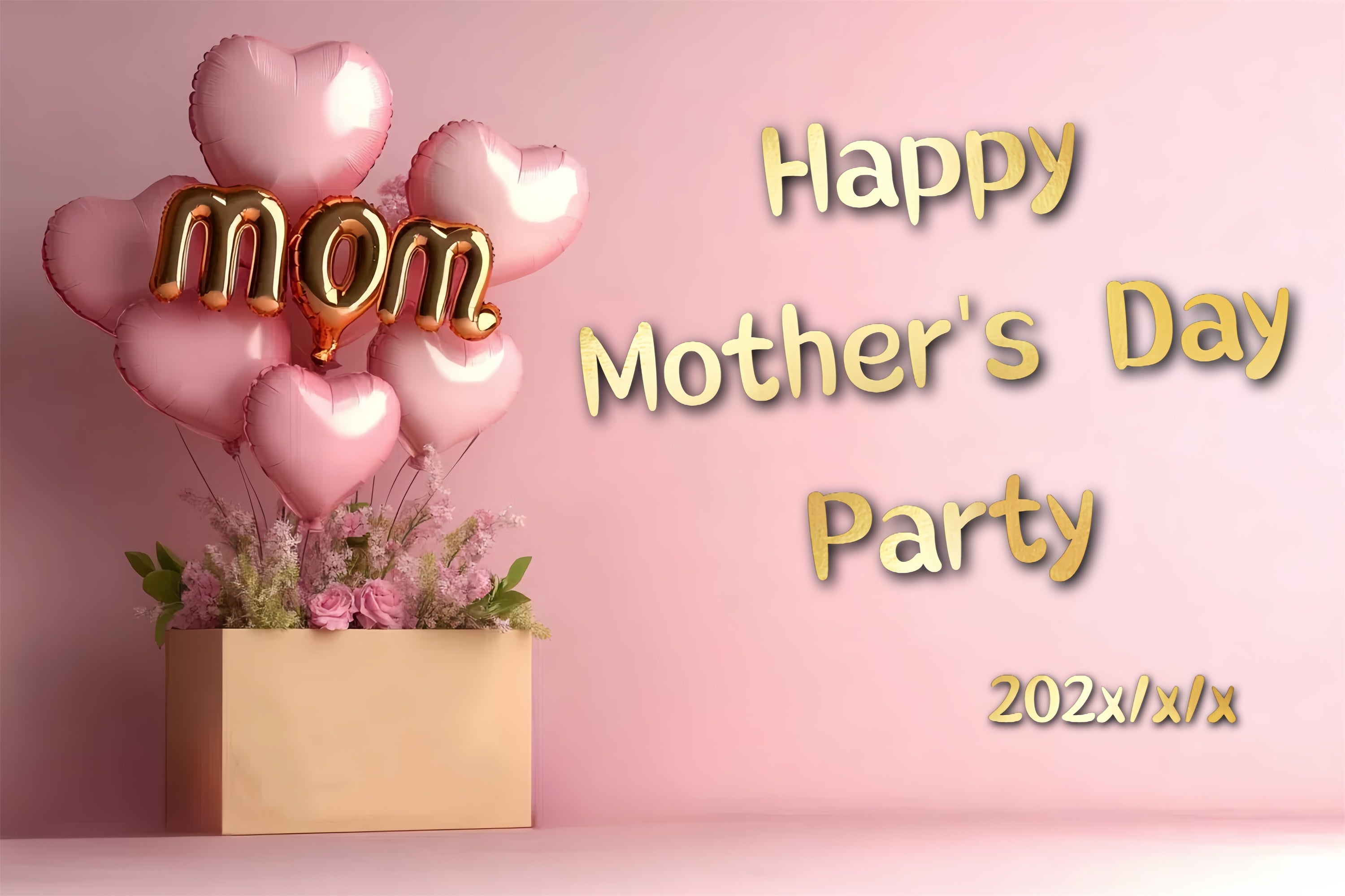 Mother's Day Backdrop Pink Floral Heart Balloon Custom Backdrop UK CSH3-103