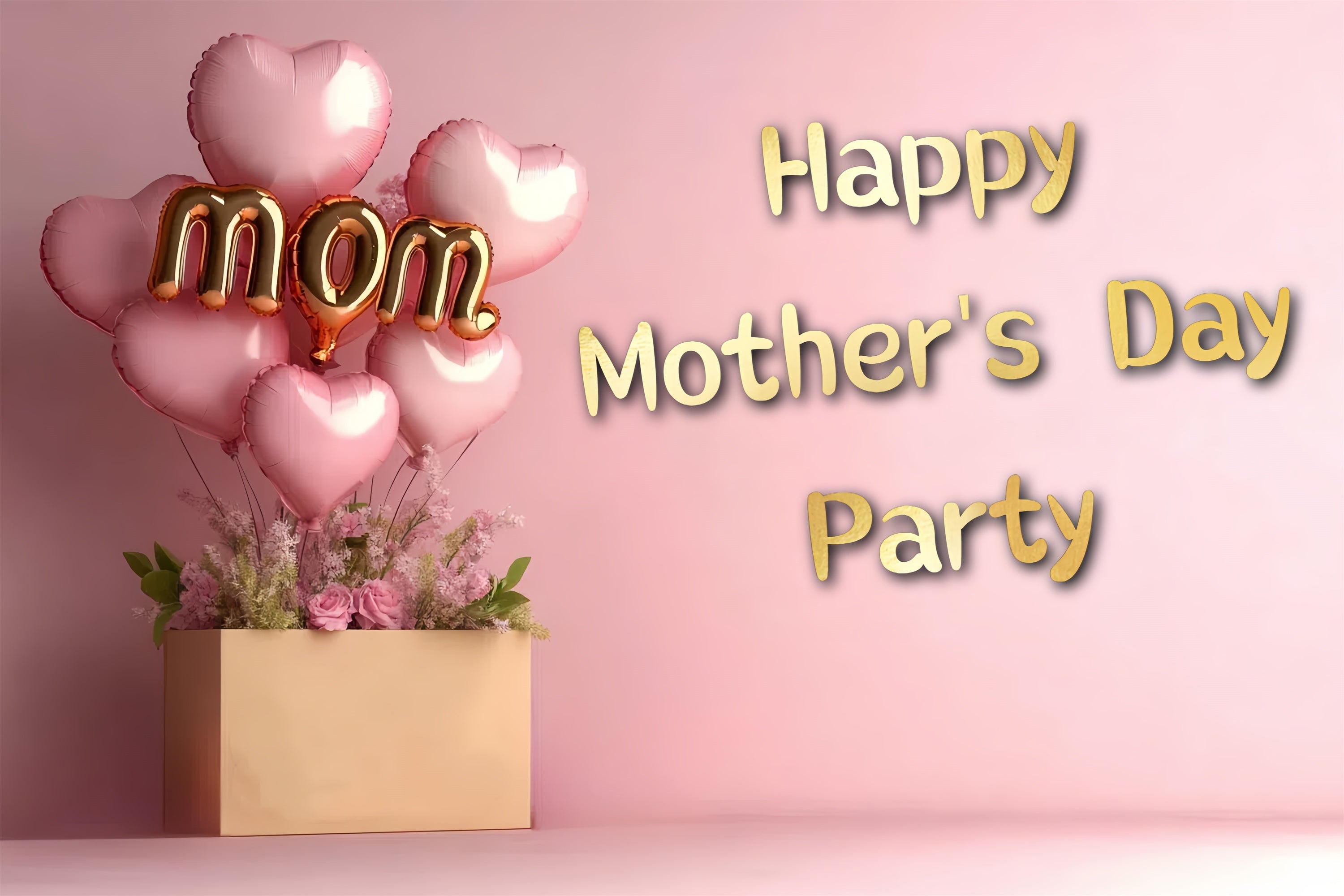Mother's Day Backdrop Pink Floral Heart Balloon Custom Backdrop UK CSH3-103