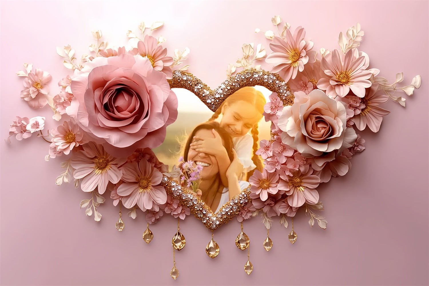 Mothers Day Backdrop Dreamy Pink Floral Personalized Backdrop UK CSH3-125