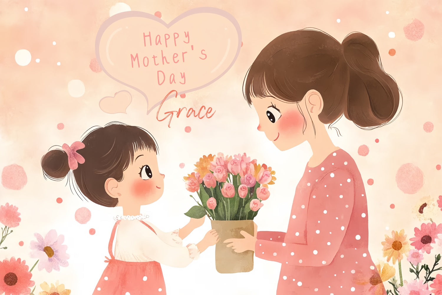 Mother's Day Photo Backdrop Cute Cartoon Love Personalised Backdrop UK CSH3-133
