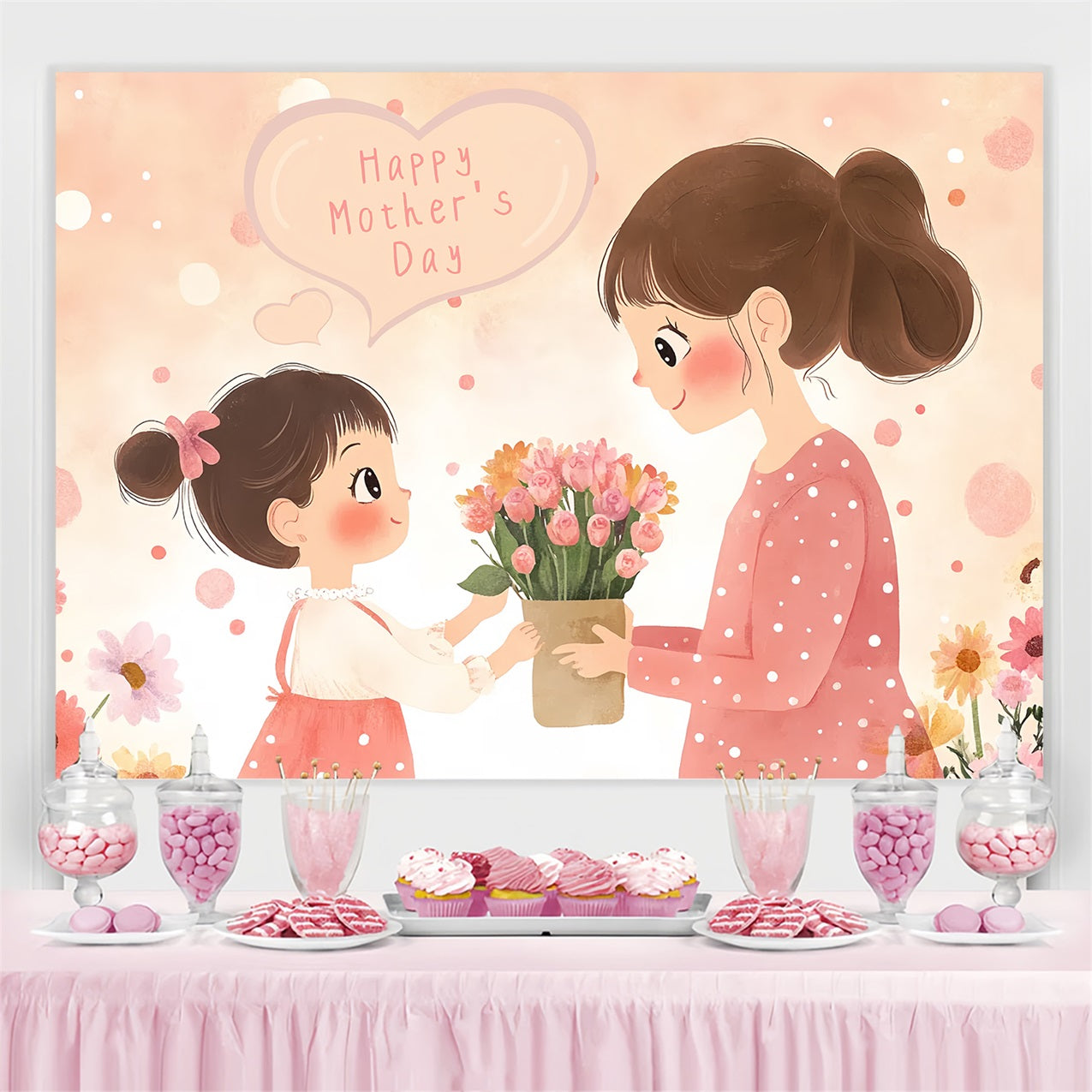 Mother's Day Photo Backdrop Cute Cartoon Love Personalised Backdrop UK CSH3-133