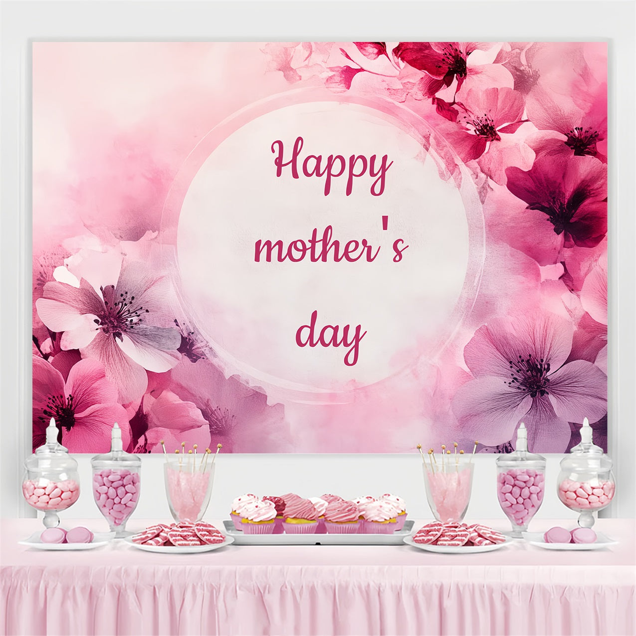 Mothers Day Backdrops Pink Watercolor Floral Personalized Backdrop UK CSH3-136
