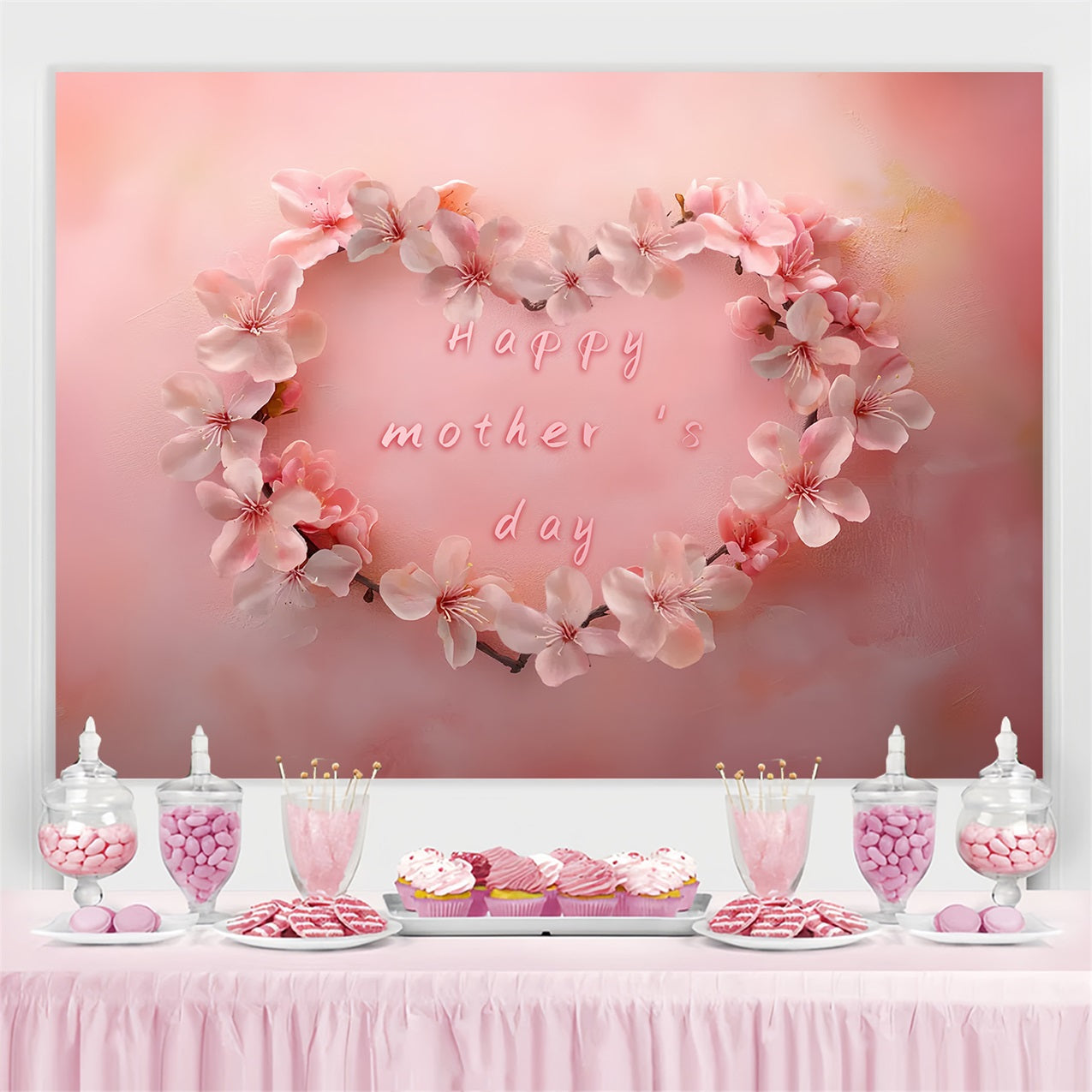 Mother's Day Backdrop Ideas Delicate Sakura Heart Customized Backdrop UK CSH3-138