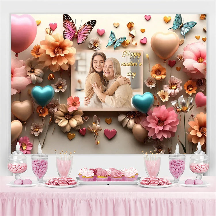Mother's Day Backdrop Butterfly Balloons Floral Custom Backdrop UK CSH3-139