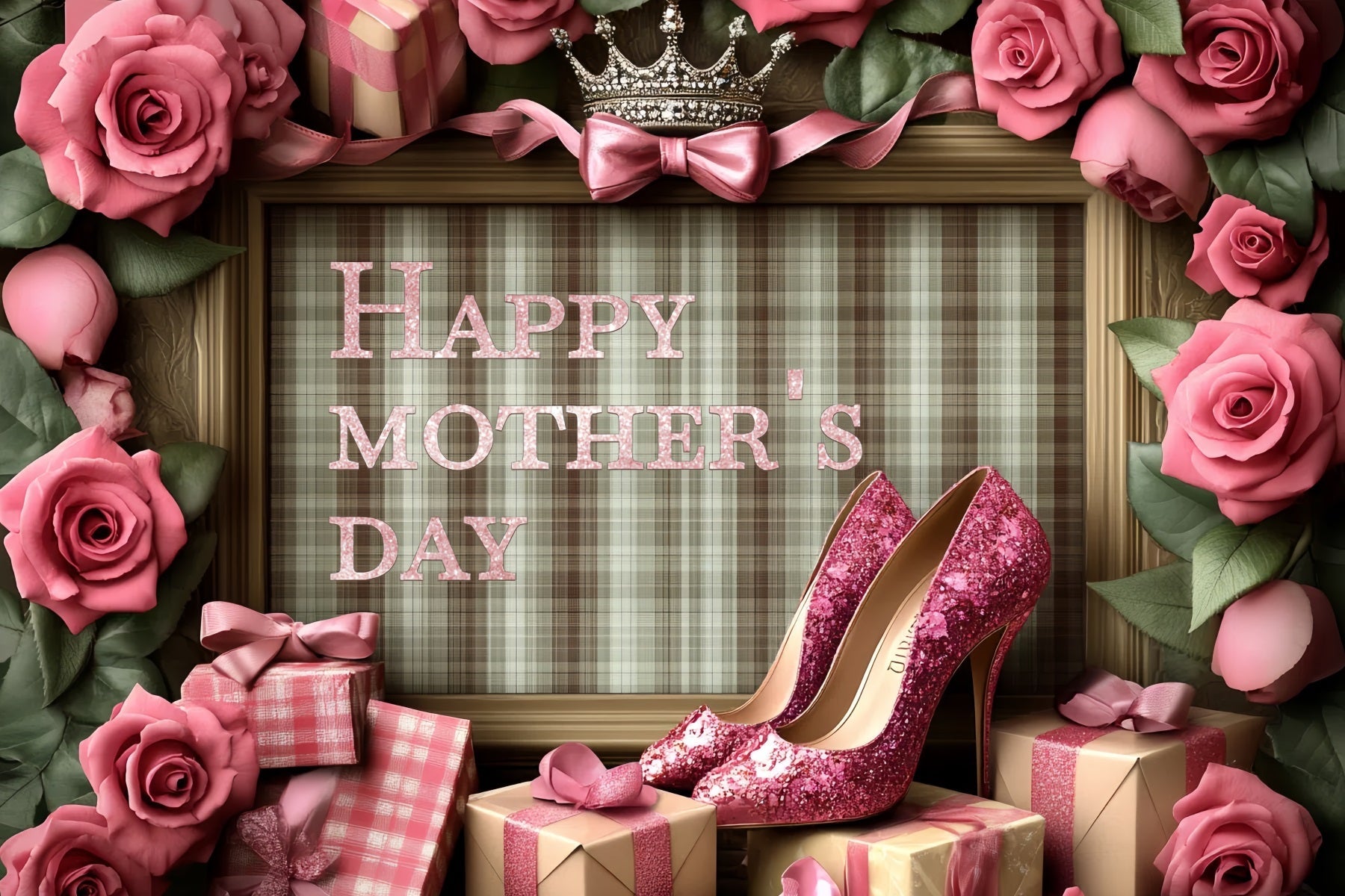 Mother's Day Backdrop Ideas High Heels Roses Custom Backdrop UK CSH3-148