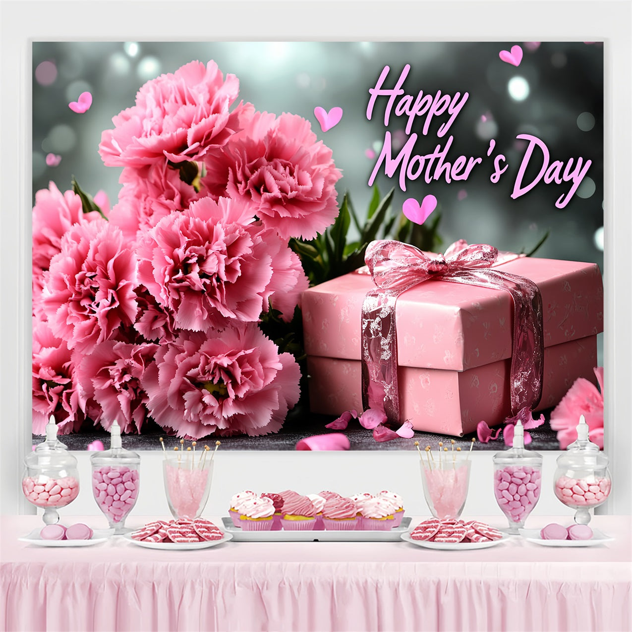 Happy Mother's Day Backdrop Pink Carnation Gift Personalized Backdrop UK CSH3-151
