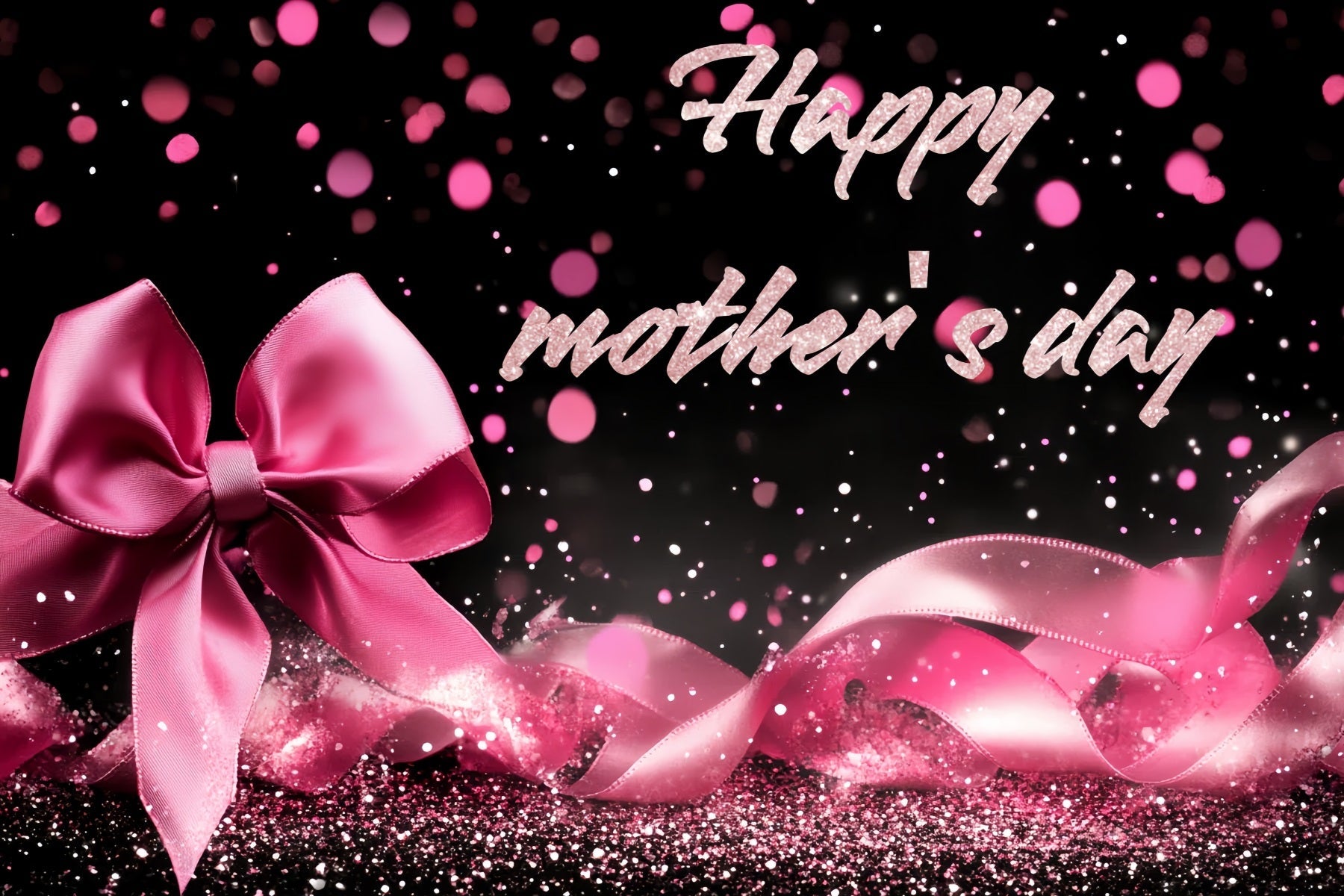 Happy Mothers Day Backdrop Glitter Pink Bow Personalised Backdrop UK CSH3-158