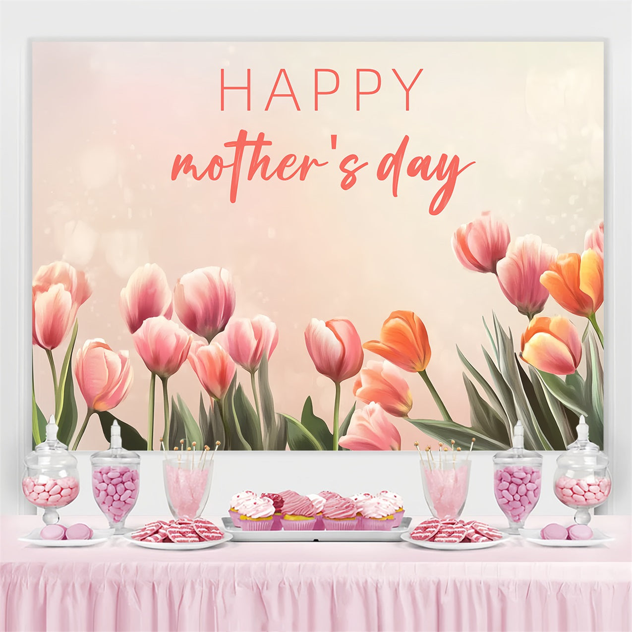 Mother's Day Photo Backdrop Pastel Tulips Personalised Backdrop UK CSH3-162