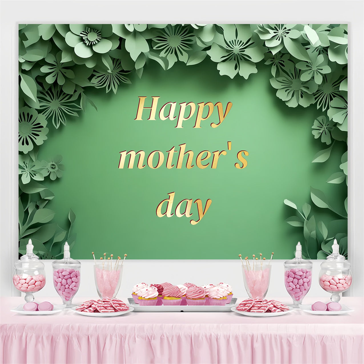 Mothers Day Backdrop Green Floral Customized Backdrop UK CSH3-169